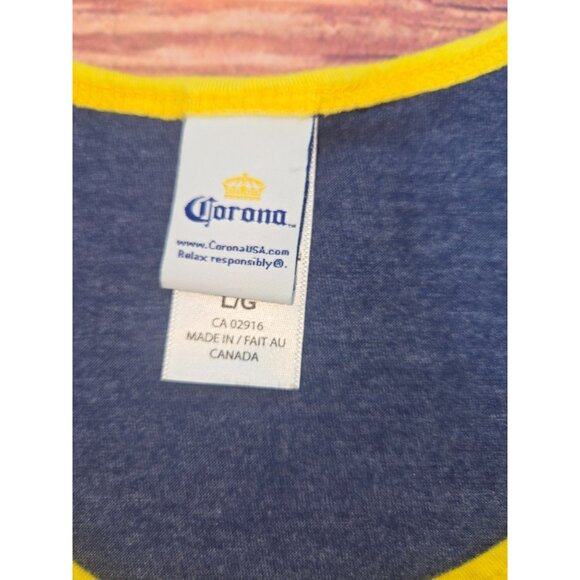 Corona Mens Graphic Tank Top Find Your Beach Design Navy Yellow Trim Size Large - Picture 4 of 6